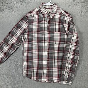 J Crew‎ Flannel Shirt Adult Medium Grey Red Plaid Slim Fit Button Down Mens NEW